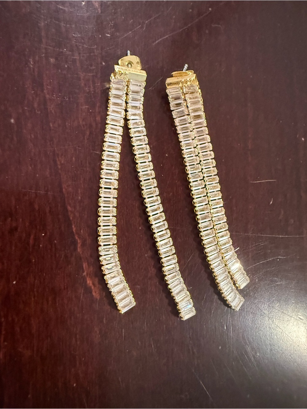 Michael Kors Gold Plated Brass Zirconia Baguette Drop Statement Earrings - Picture 2 of 4